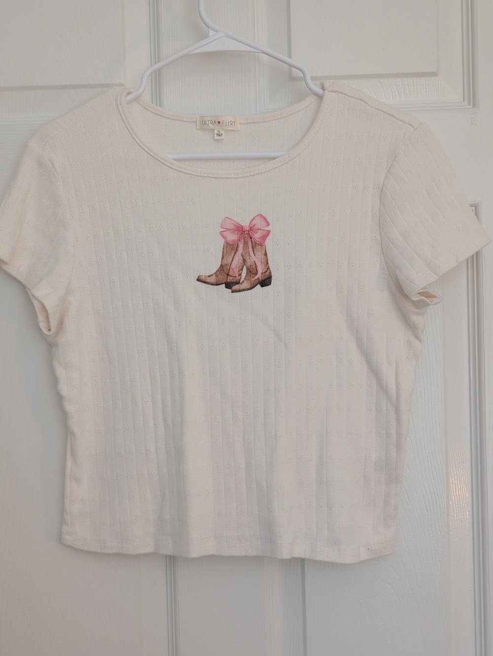 Ultra Flirt White Tee with Pink Heart Logo
